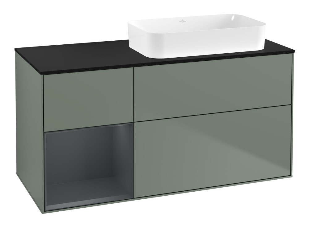 Тумба под раковину Villeroy & Boch Finion 120х50,1 см с подсветкой МДФ оливковый матовый лак/стекло черное матовое F682HGGM