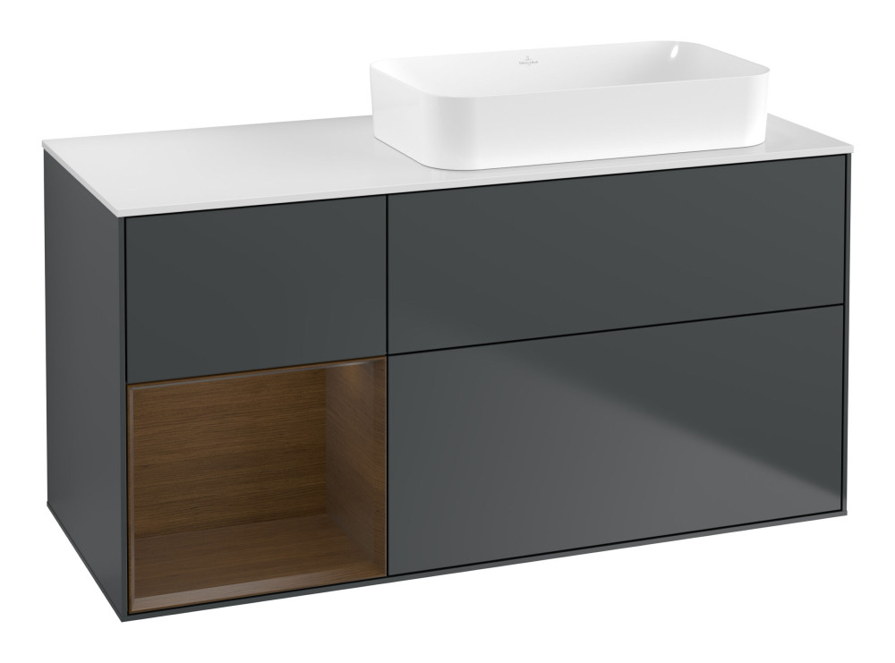 Тумба під раковину Villeroy & Boch Finion 120х50,1 см з підсвічуванням темно-синй матовий лак/скло біле матове F681GNHG