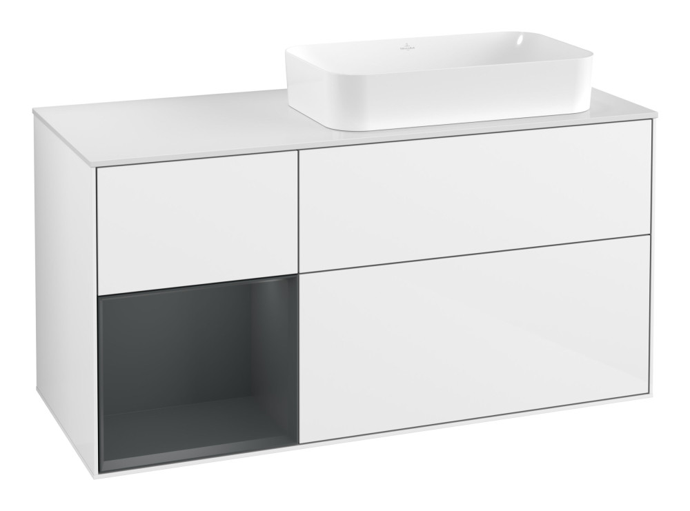 Тумба под раковину Villeroy & Boch Finion 120х50,1 см с подсветкой МДФ глянцевый белый лак/стекло белое матовое F681HGGF