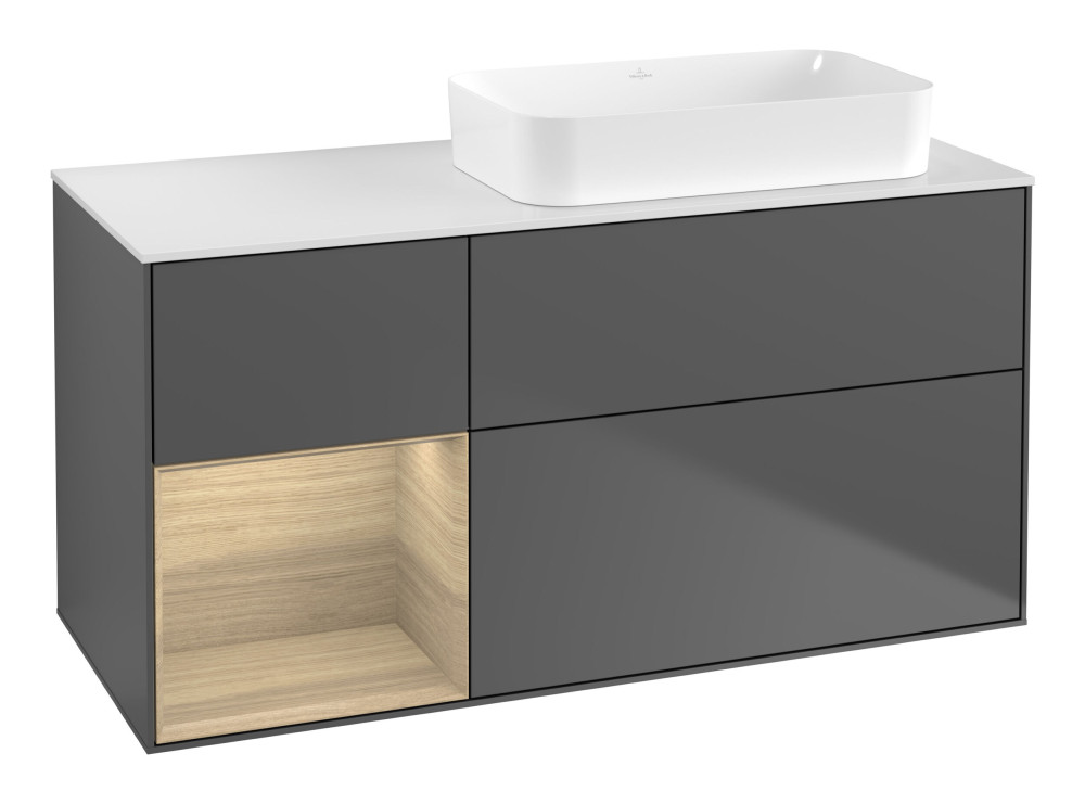 Тумба під раковину Villeroy & Boch Finion 120х50,1 см з підсвічуванням антрацит матовий лак/скло біле матове F681PCGK