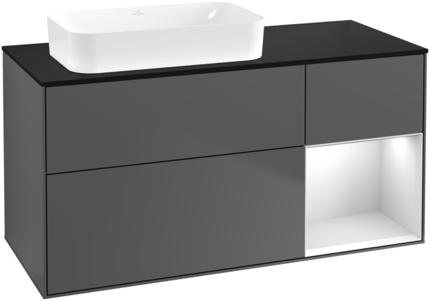 Тумба під раковину Villeroy & Boch Finion 120х50,1 см з підсвічуванням антрацит матовий лак/скло чорне матове G692MTGK