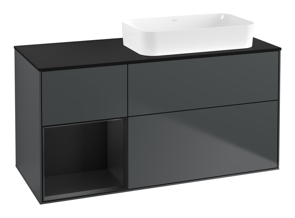 Тумба под раковину Villeroy & Boch Finion 120х50,1 см с подсветкой МДФ темно-синий матовый лак/стекло черное матовое F682PDHG