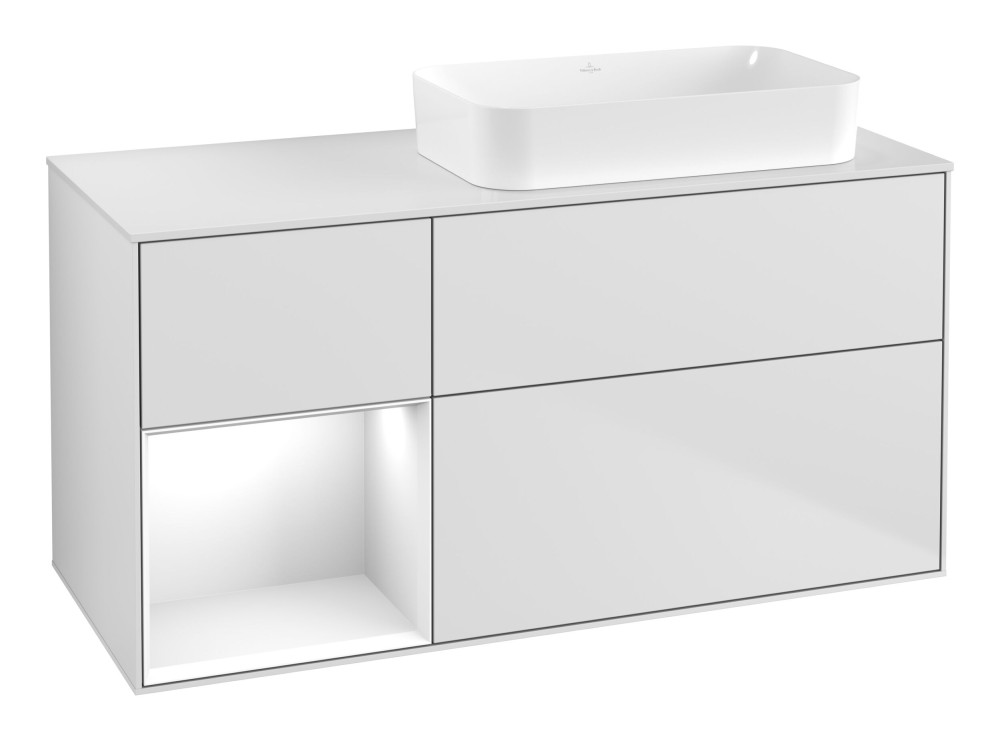 Тумба под раковину Villeroy & Boch Finion 120х50,1 см с подсветкой МДФ белый матовый лак/стекло белое матовое G681GFMT