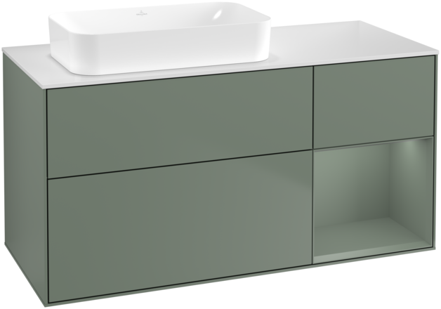 Тумба под раковину Villeroy & Boch Finion 120х50,1 см с подсветкой МДФ оливковый матовый лак/стекло белое матовое G691GMGM