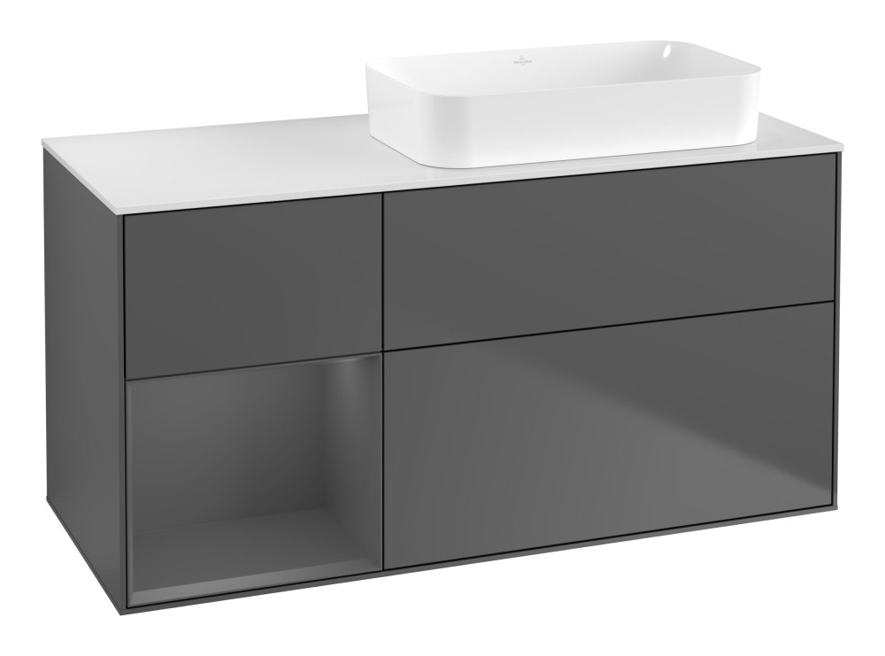 Тумба под раковину Villeroy & Boch Finion 120х50,1 см с подсветкой МДФ антрацит матовый лак/стекло белое матовое G681GKGK