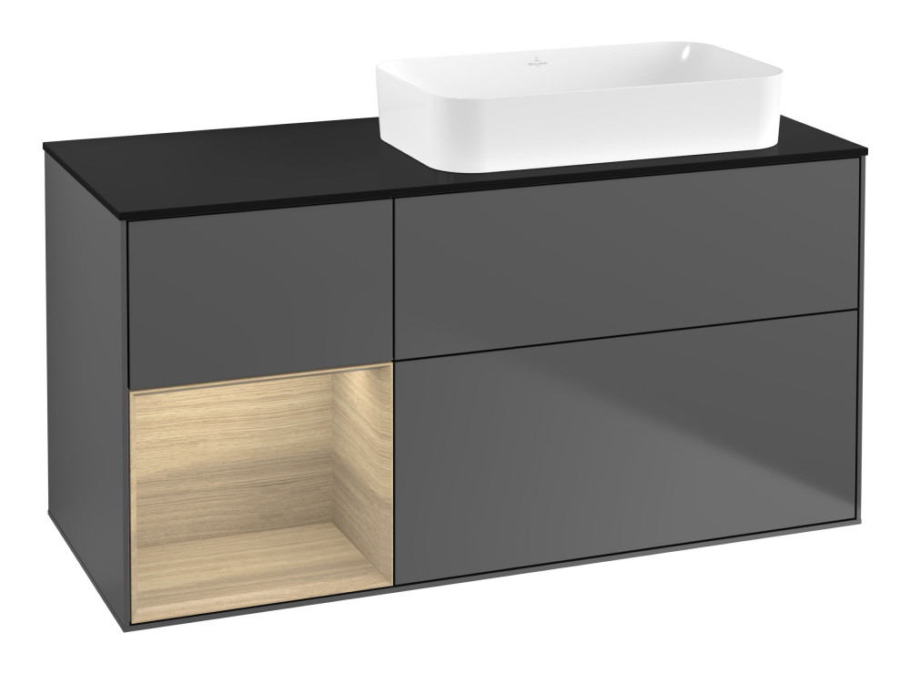 Тумба под раковину Villeroy & Boch Finion 120х50,1 см с подсветкой МДФ антрацит матовый лак/стекло черное матовое F682PCGK