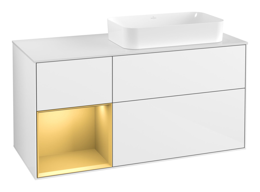 Тумба под раковину Villeroy & Boch Finion 120х50,1 см с подсветкой МДФ глянцевый белый лак/стекло белое матовое G681HFGF