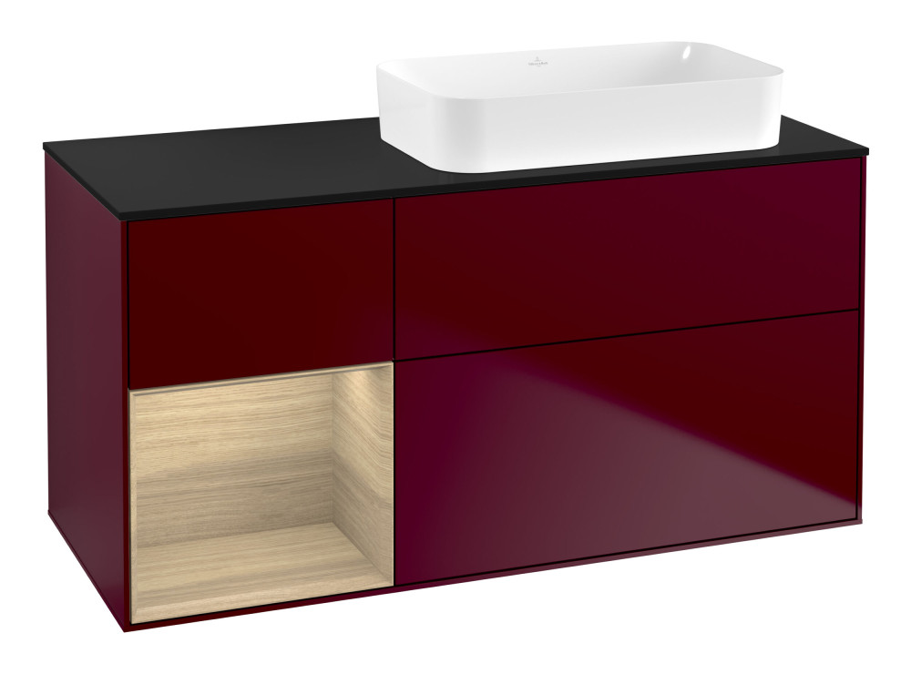 Тумба под раковину Villeroy & Boch Finion 120х50,1 см с подсветкой МДФ пион матовый лак/стекло черное матовое F682PCHB