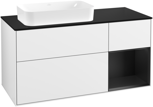 Тумба під раковину Villeroy & Boch Finion 120х50,1 см з підсвіткою МДФ білий глянцевий лак/скло чорне матове G692PDGF