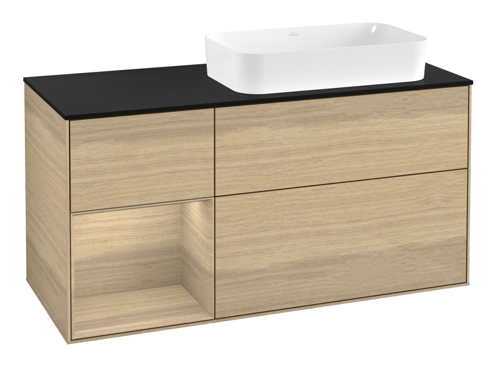 Тумба под раковину Villeroy & Boch Finion 120х50,1 см с подсветкой МДФ шпон дуба/стекло черное матовое F682PCPC