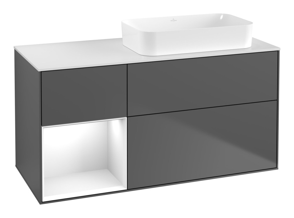 Тумба под раковину Villeroy & Boch Finion 120х50,1 см с подсветкой МДФ антрацит матовый лак/стекло белое матовое G681GFGK