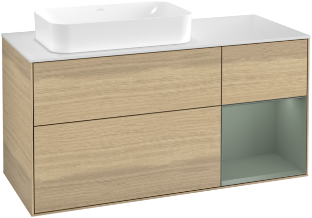 Тумба под раковину Villeroy & Boch Finion 120х50,1 см с подсветкой МДФ шпон дуба/стекло белое матовое G691GMPC