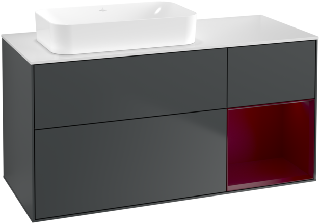 Тумба під раковину Villeroy & Boch Finion 120х50,1 см із підсвічуванням МДФ темно-синій матовий лак/скло біле матове G691HBHG