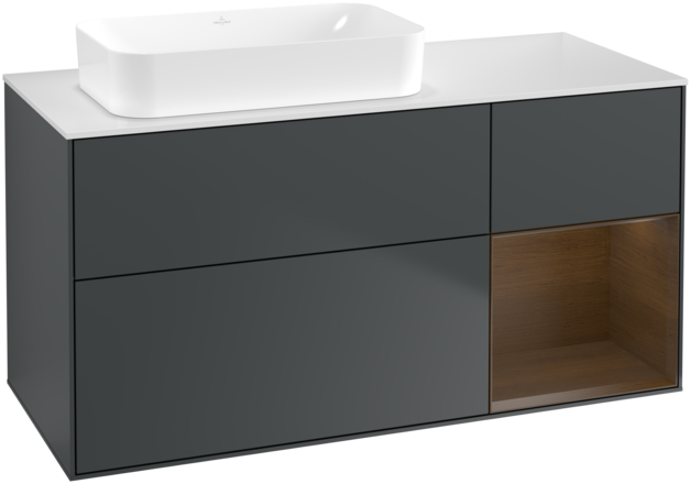 Тумба під раковину Villeroy & Boch Finion 120х50,1 см із підсвічуванням МДФ темно-синій матовий лак/скло біле матове G691GNHG