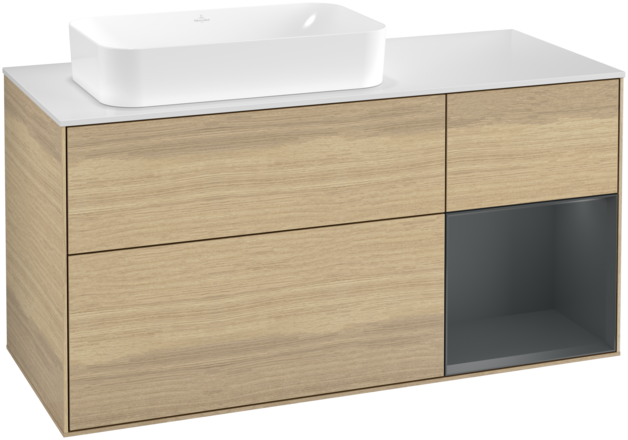 Тумба под раковину Villeroy & Boch Finion 120х50,1 см с подсветкой МДФ шпон дуба/стекло белое матовое G691HGPC