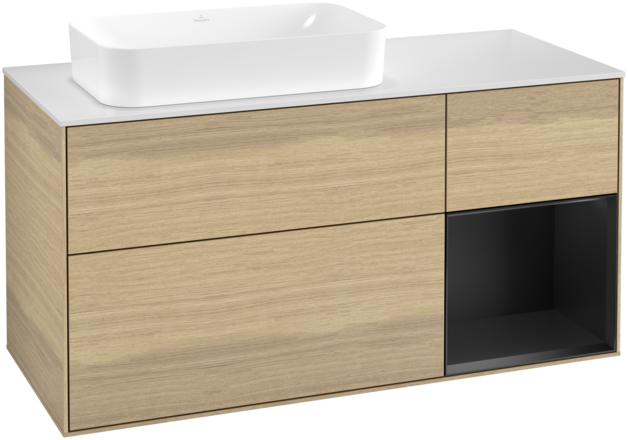 Тумба під раковину Villeroy & Boch Finion 120х50,1 см із підсвічуванням МДФ шпон дуба/скло біле матове G691PDPC