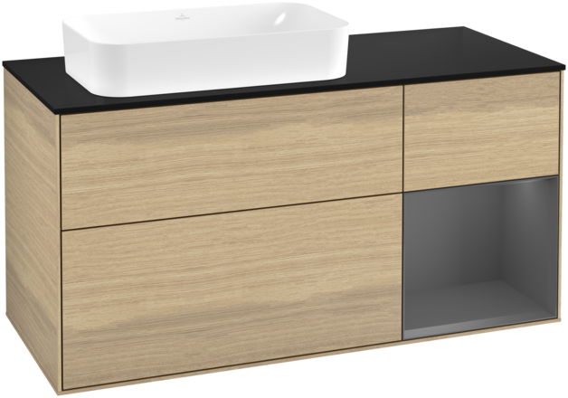 Тумба под раковину Villeroy & Boch Finion 120х50,1 см с подсветкой МДФ шпон дуба/стекло черное матовое G692GKPC