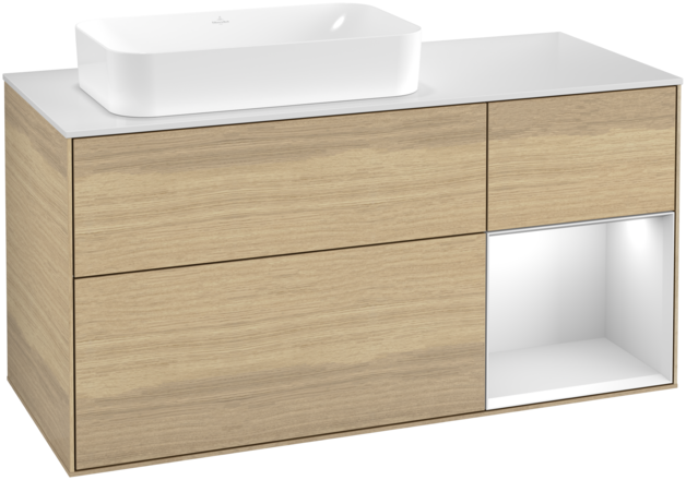 Тумба під раковину Villeroy & Boch Finion 120х50,1 см із підсвічуванням МДФ шпон дуба/скло біле матове G691MTPC