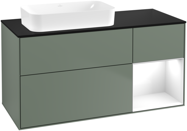 Тумба під раковину Villeroy & Boch Finion 120х50,1 см із підсвічуванням МДФ оливковий матовий лак/скло чорне матове G692GFGM