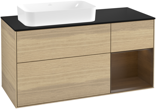 Тумба под раковину Villeroy & Boch Finion 120х50,1 см с подсветкой МДФ шпон дуба/стекло черное матовое G692GNPC