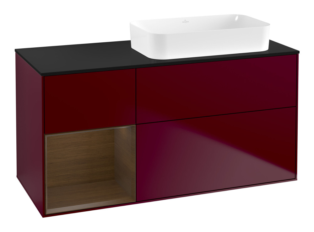 Тумба под раковину Villeroy & Boch Finion 120х50,1 см с подсветкой МДФ пион матовый лак/стекло черное матовое G682GNHB