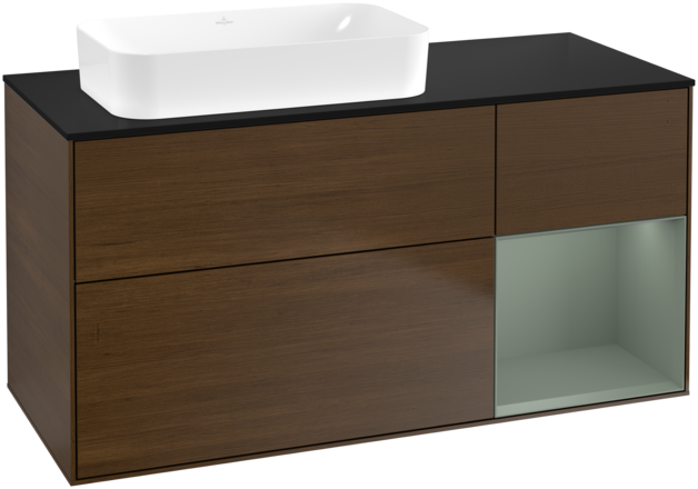 Тумба під раковину Villeroy & Boch Finion 120х50,1 см з підсвічуванням МДФ шпон волоського горіха/скло чорне матове G692GMGN