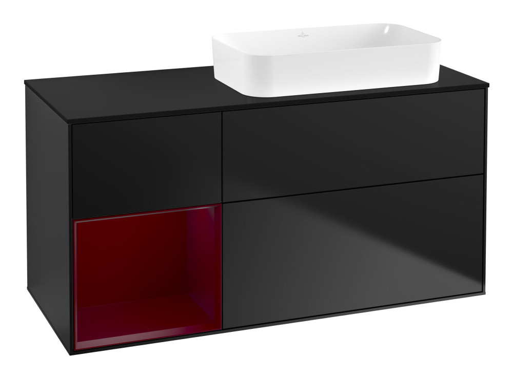 Тумба под раковину Villeroy & Boch Finion 120х50,1 см с подсветкой МДФ черный матовый лак/стекло черное матовое G682HBPD