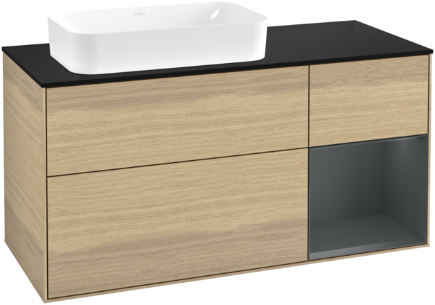 Тумба под раковину Villeroy & Boch Finion 120х50,1 см с подсветкой МДФ шпон дуба/стекло черное матовое G692HGPC