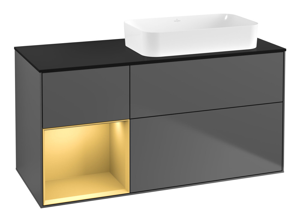 Тумба под раковину Villeroy & Boch Finion 120х50,1 см с подсветкой МДФ антрацит матовый лак/стекло черное матовое G682HFGK