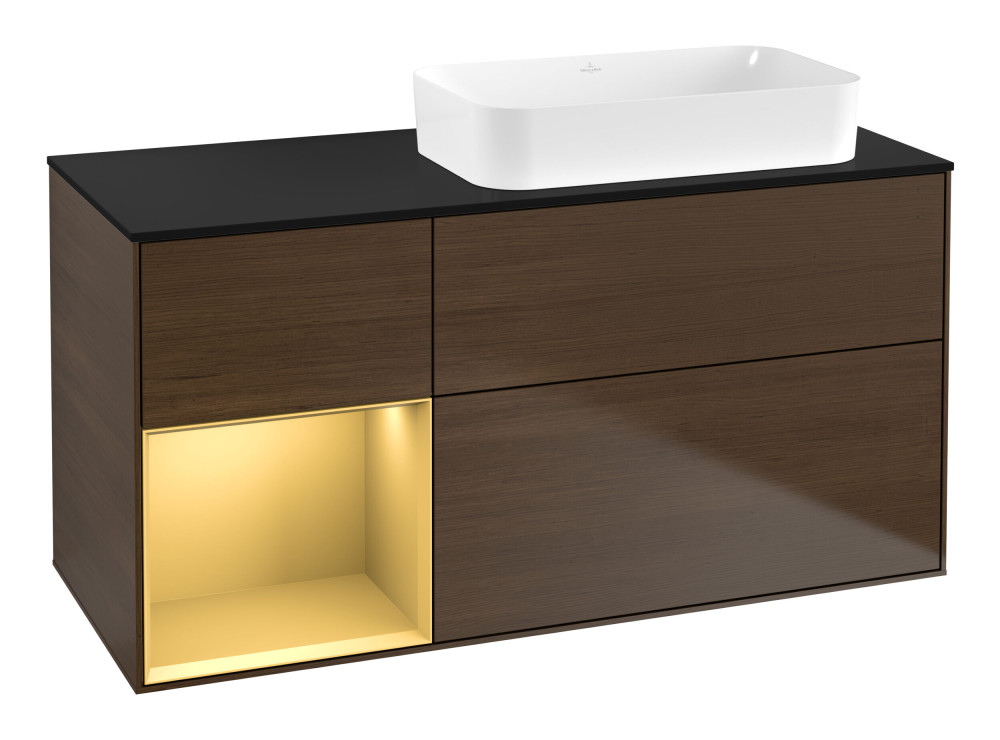 Тумба под раковину Villeroy & Boch Finion 120х50,1 см с подсветкой МДФ шпон грецкого ореха/стекло черное матовое G682HFGN