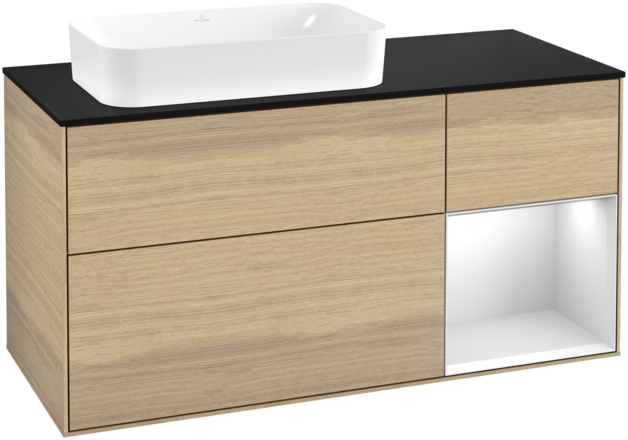 Тумба под раковину Villeroy & Boch Finion 120х50,1 см с подсветкой МДФ шпон дуба/стекло черное матовое G692MTPC