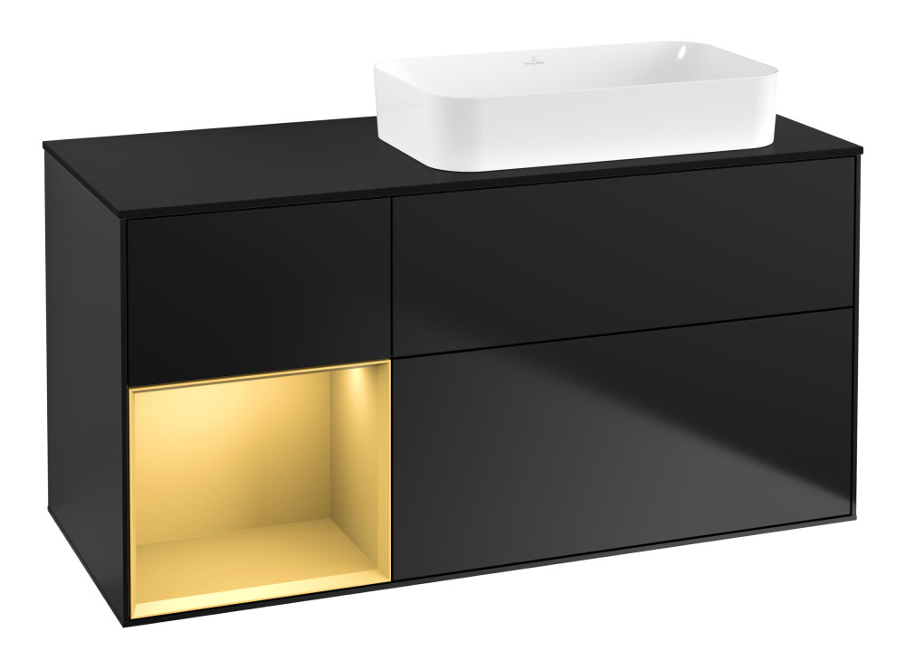 Тумба під раковину Villeroy & Boch Finion 120х50,1 см із підсвічуванням МДФ чорний матовий лак/скло чорне матове G682HFPD