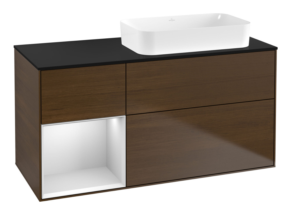 Тумба под раковину Villeroy & Boch Finion 120х50,1 см с подсветкой МДФ шпон грецкого ореха/стекло черное матовое G682MTGN