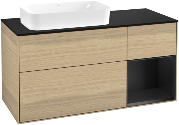 Тумба под раковину Villeroy & Boch Finion 120х50,1 см с подсветкой МДФ шпон дуба/стекло черное матовое G692PDPC