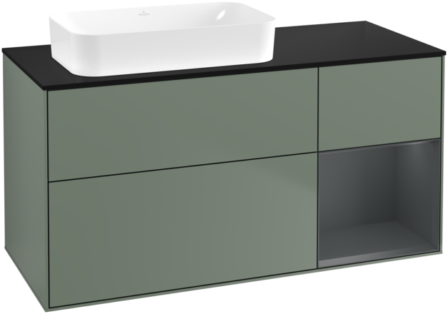 Тумба под раковину Villeroy & Boch Finion 120х50,1 см с подсветкой МДФ оливковый матовый лак/стекло черное матовое G692HGGM