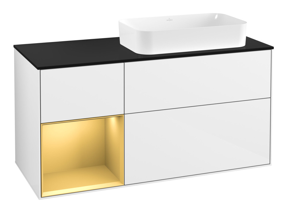 Тумба под раковину Villeroy & Boch Finion 120х50,1 см с подсветкой МДФ глянцевый белый лак/стекло черное матовое G682HFGF