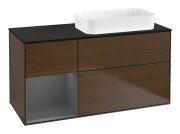 Тумба під раковину Villeroy & Boch Finion 120х50,1 см із підсвічуванням МДФ шпон волоського горіха/скло чорне матове G682GKGN