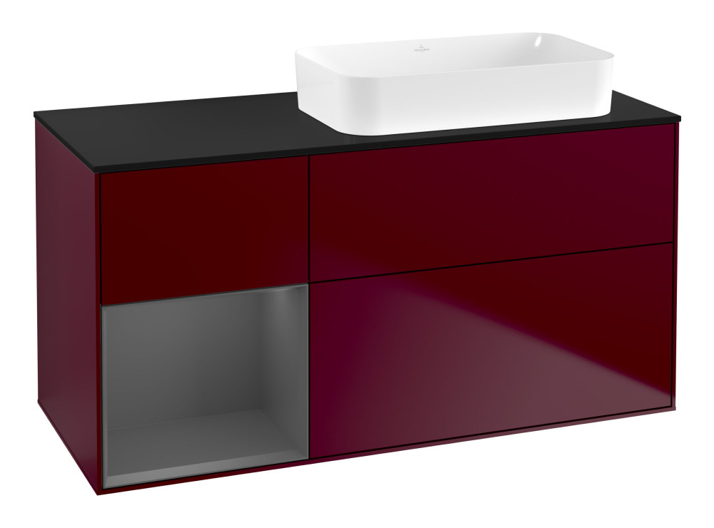 Тумба під раковину Villeroy & Boch Finion 120х50,1 см із підсвічуванням МДФ півонія матовий лак/скло чорне матове G682GKHB