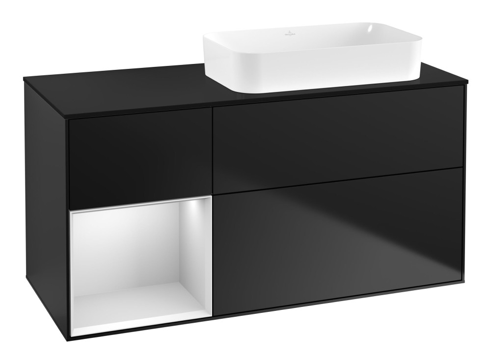 Тумба під раковину Villeroy & Boch Finion 120х50,1 см із підсвічуванням МДФ чорний матовий лак/скло чорне матове G682MTPD
