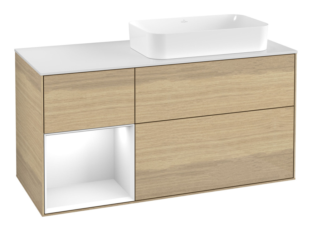 Тумба под раковину Villeroy & Boch Finion 120х50,1 см с подсветкой МДФ шпон дуба/стекло белое матовое G681GFPC