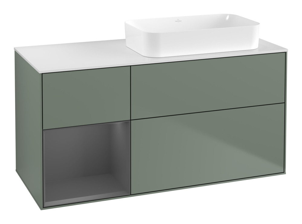 Тумба под раковину Villeroy & Boch Finion 120х50,1 см с подсветкой МДФ оливковый матовый лак/стекло белое матовое G681GKGM