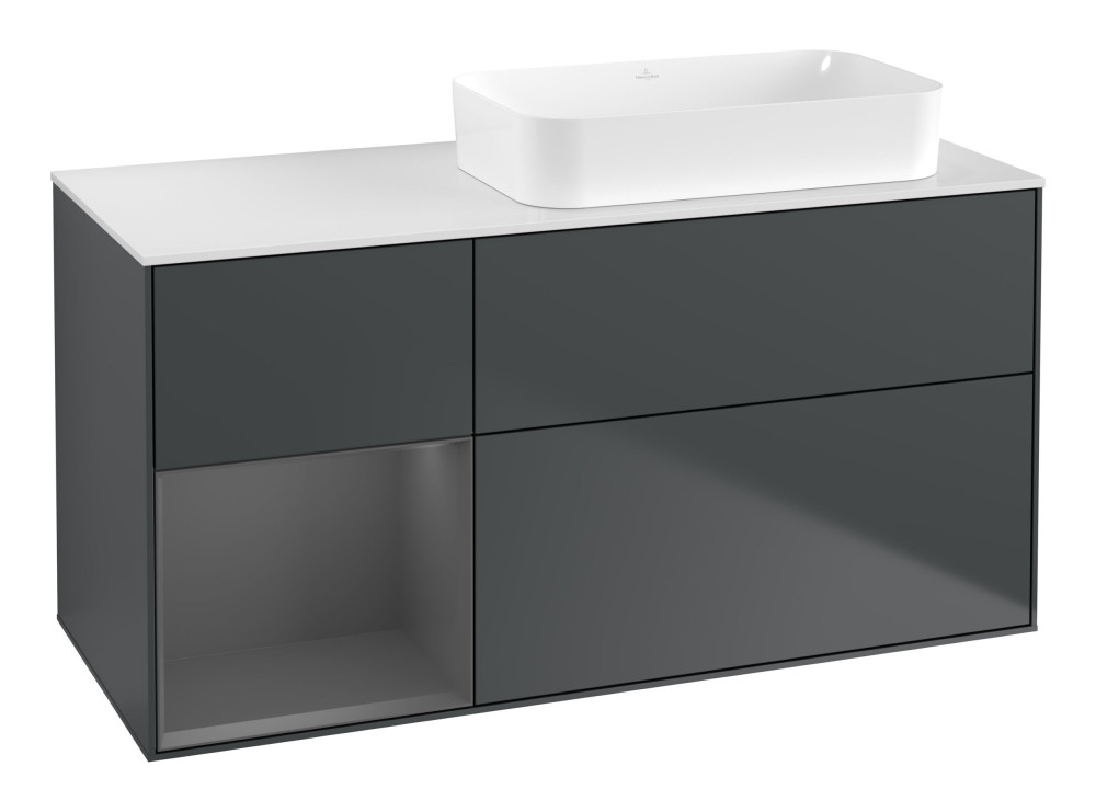 Тумба под раковину Villeroy & Boch Finion 120х50,1 см с подсветкой МДФ темно-синий матовый лак/стекло белое матовое G681GKHG