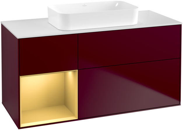 Тумба под раковину Villeroy & Boch Finion 120х50,1 см с подсветкой МДФ пион матовый лак/стекло белое матовое F701HFHB