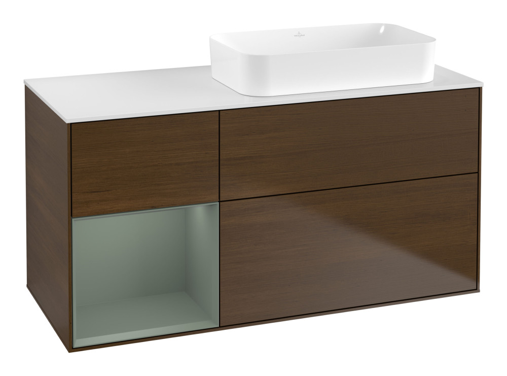 Тумба под раковину Villeroy & Boch Finion 120х50,1 см с подсветкой МДФ шпон грецкого ореха/стекло белое матовое G681GMGN