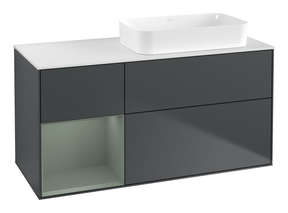 Тумба під раковину Villeroy & Boch Finion 120х50,1 см з підсвічуванням темно-синй матовий лак/скло біле матове G681GMHG