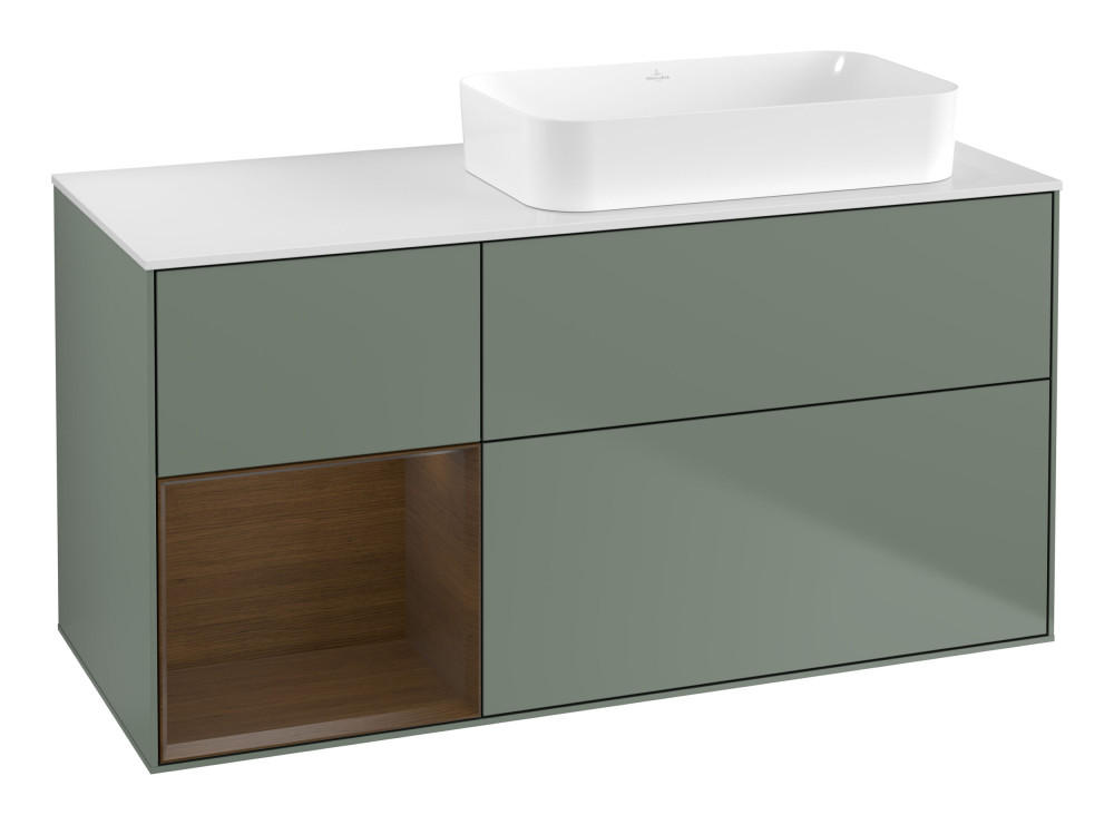 Тумба под раковину Villeroy & Boch Finion 120х50,1 см с подсветкой МДФ оливковый матовый лак/стекло белое матовое G681GNGM