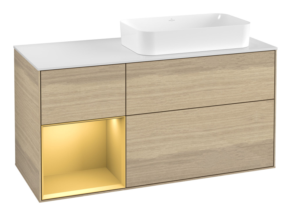 Тумба под раковину Villeroy & Boch Finion 120х50,1 см с подсветкой МДФ шпон дуба/стекло белое матовое G681HFPC