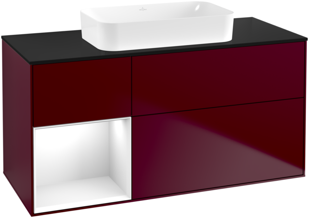 Тумба под раковину Villeroy & Boch Finion 120х50,1 см с подсветкой МДФ пион матовый лак/стекло черное матовое F702GFHB