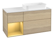 Тумба під раковину Villeroy & Boch Finion 120х50,1 см із підсвічуванням МДФ шпон дуба/скло біле матове G681HFPC