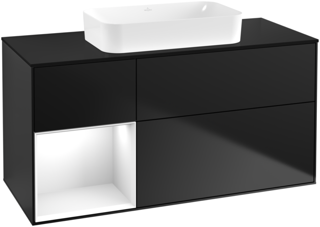 Тумба под раковину Villeroy & Boch Finion 120х50,1 см с подсветкой МДФ черный матовый лак/стекло черное матовое F702GFPD